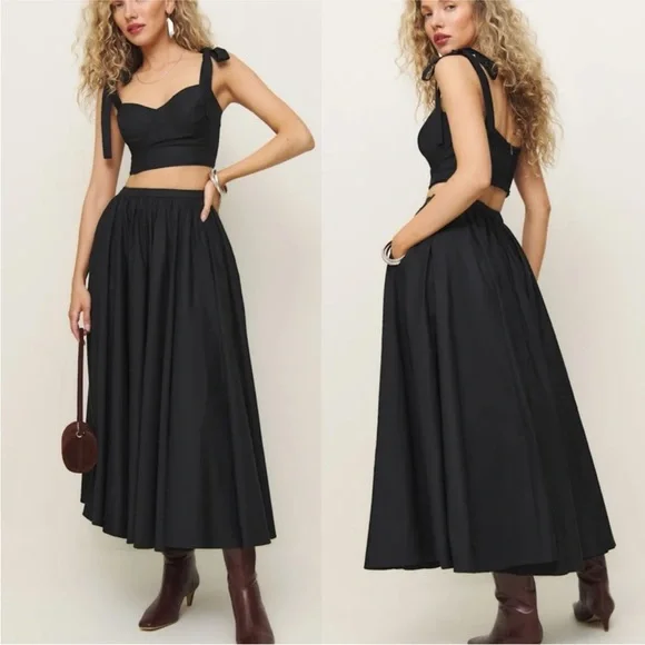 NEW NWT Reformation Magnolia Two Piece Black - Picture 2 of 3